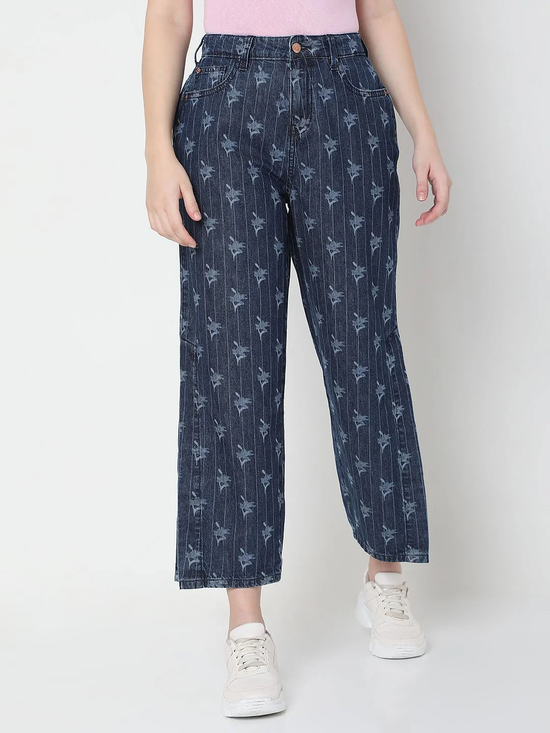 Blue Striped Zoey Wide-Leg Jeans - Image 2