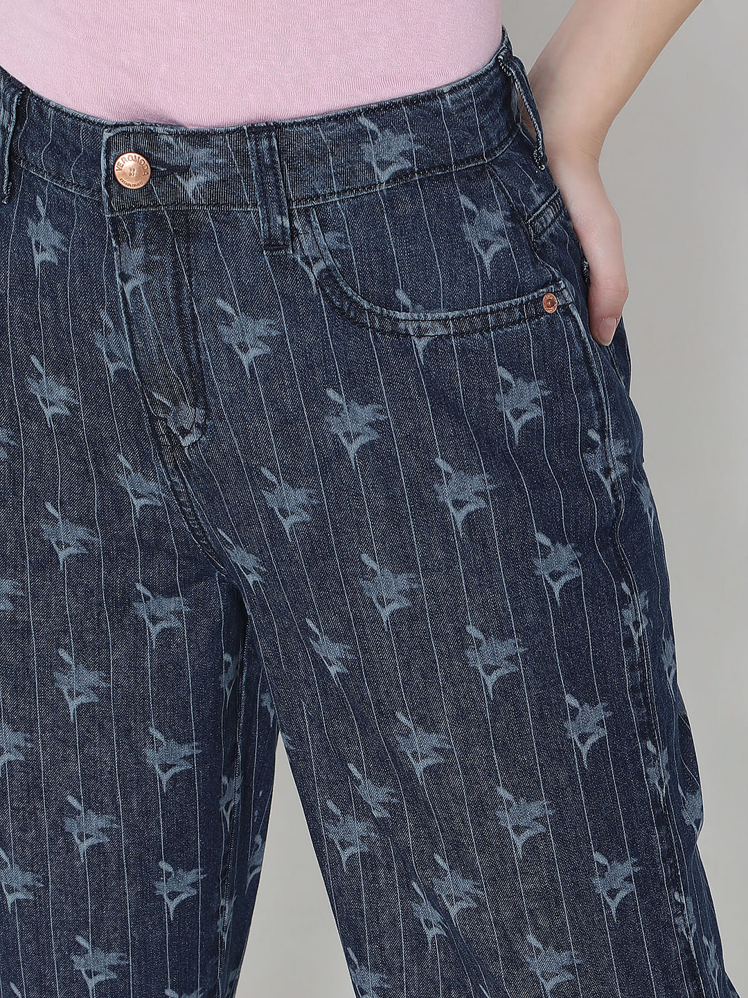 Blue Striped Zoey Wide-Leg Jeans - Image 5