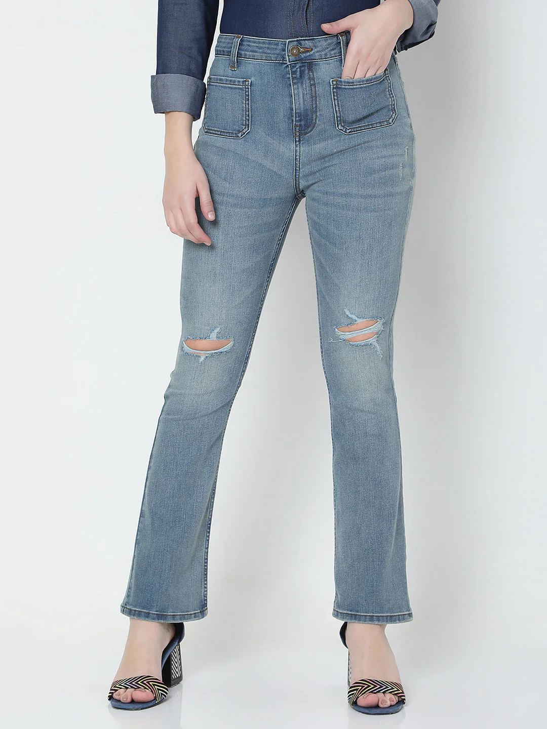 Blue High Rise Ripped Petra Bootcut Jeans - Image 2