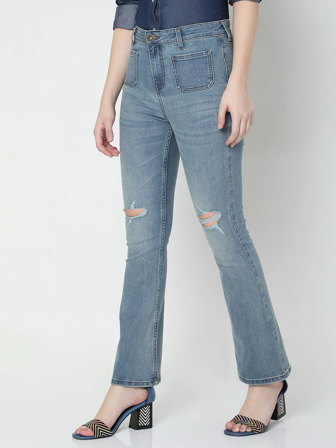 Blue High Rise Ripped Petra Bootcut Jeans - Image 3