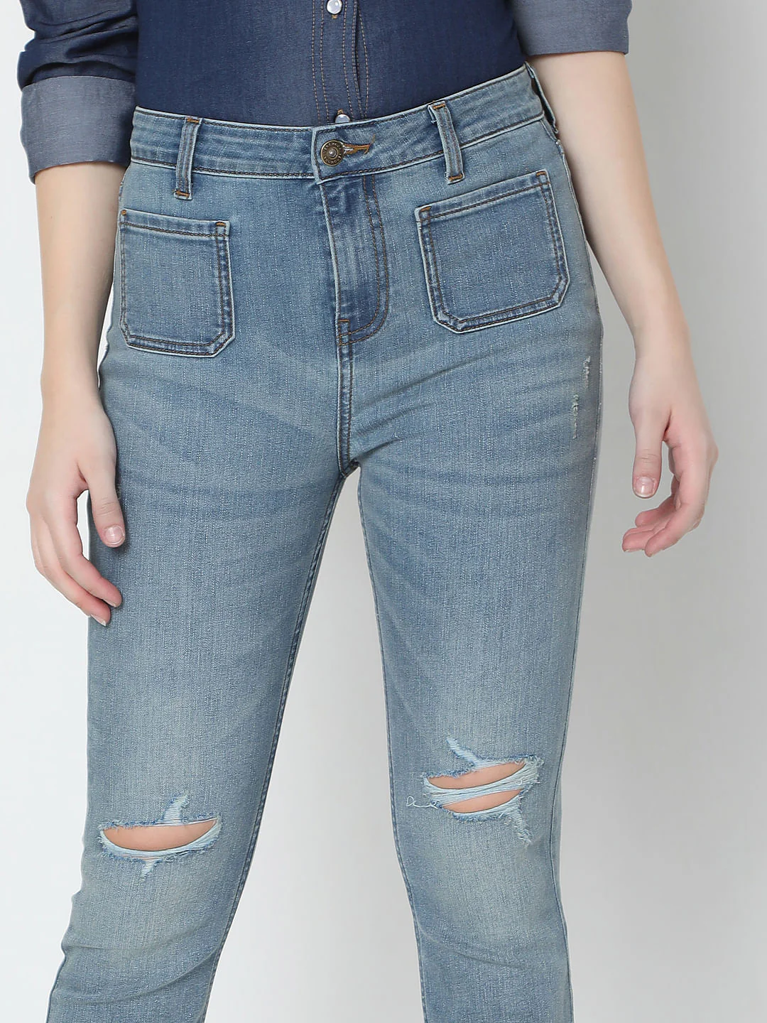 Blue High Rise Ripped Petra Bootcut Jeans - Image 5