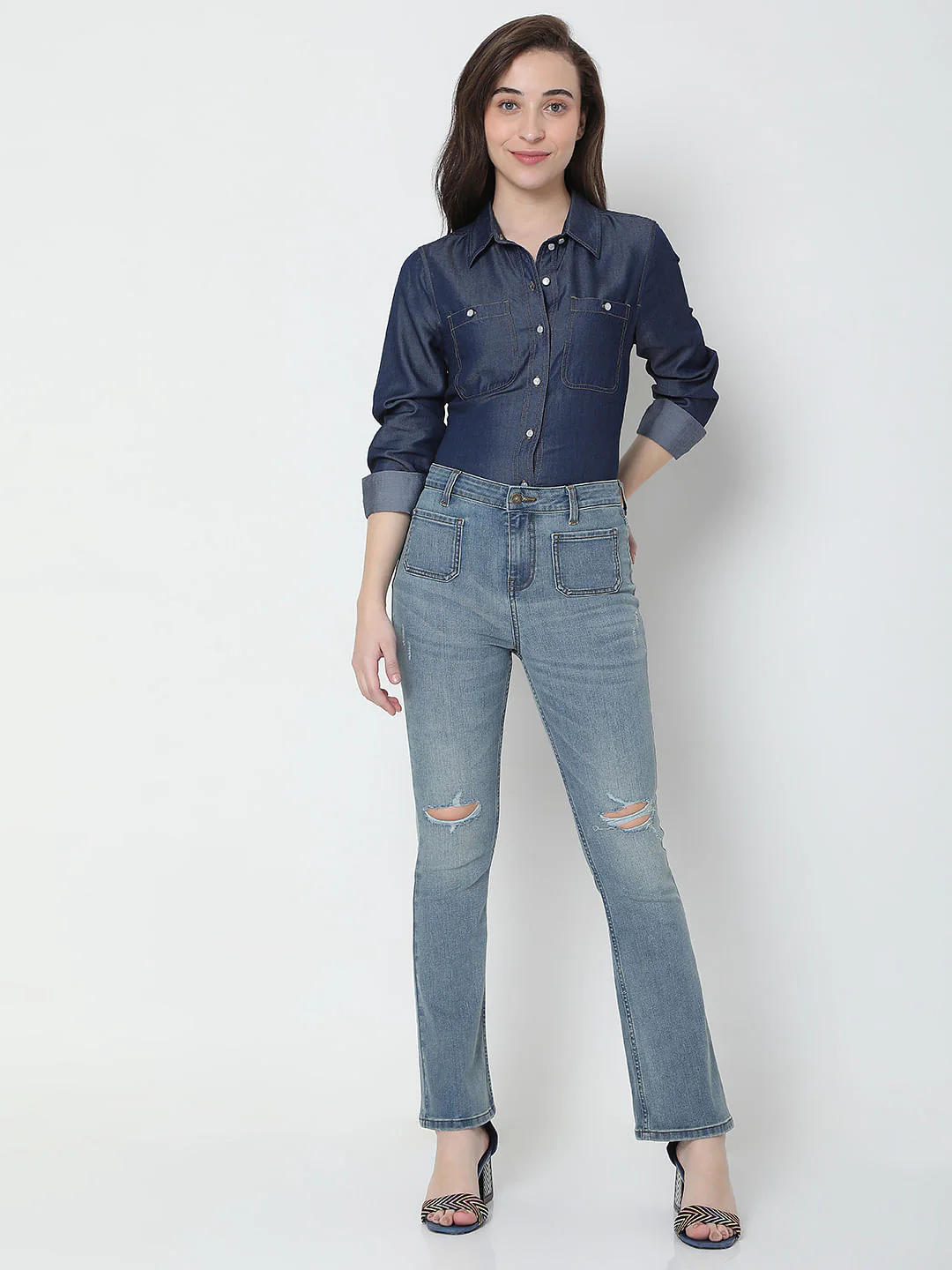 Blue High Rise Ripped Petra Bootcut Jeans - Image 6