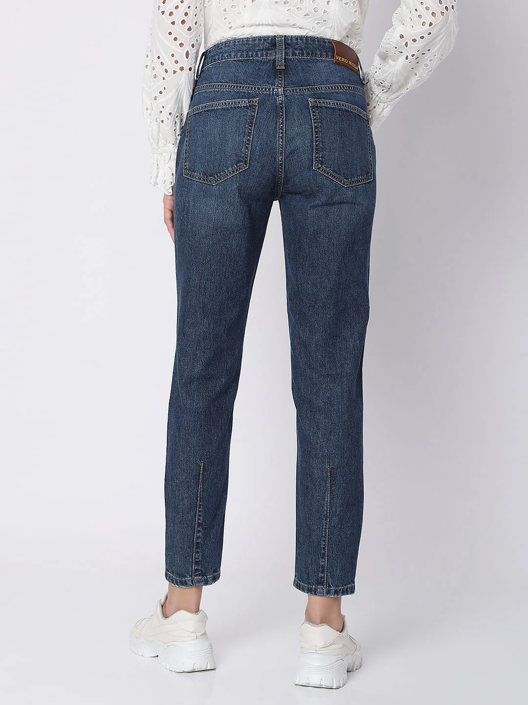 Blue Mid Rise Distressed Jade Straight Fit Jeans - Image 4