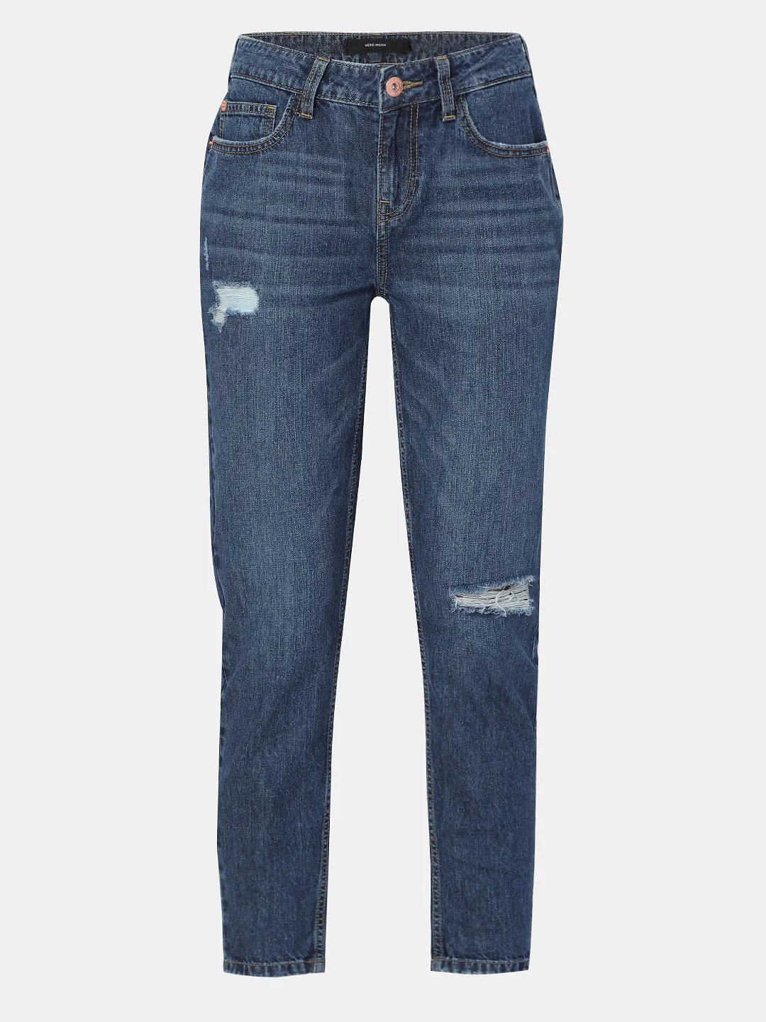 Blue Mid Rise Distressed Jade Straight Fit Jeans - Image 7