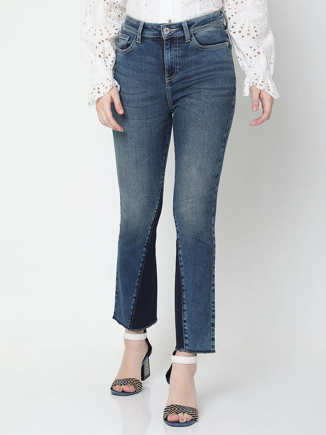 Blue High Rise Panel Detail Petra Bootcut Jeans - Image 2