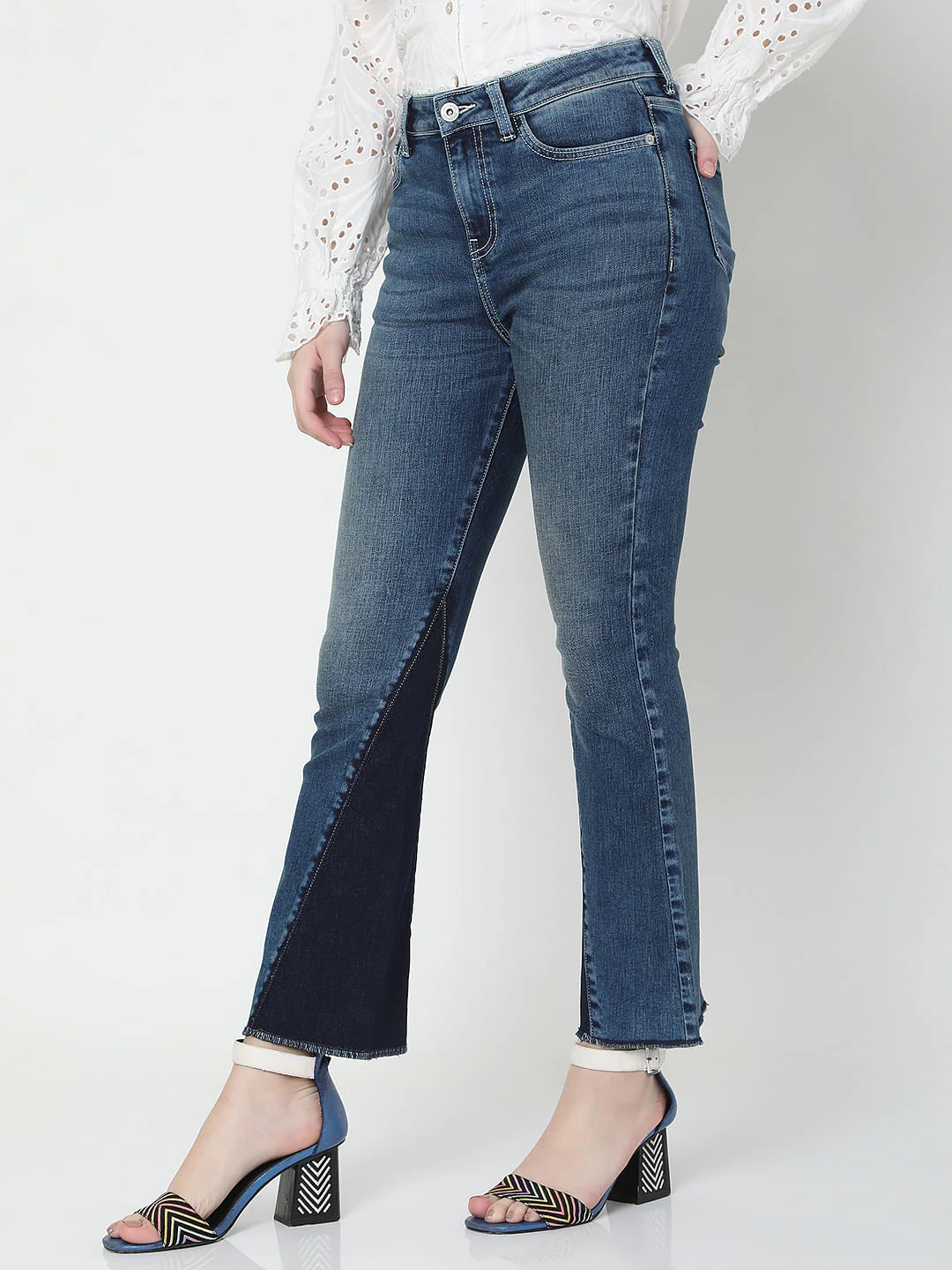 Blue High Rise Panel Detail Petra Bootcut Jeans - Image 3