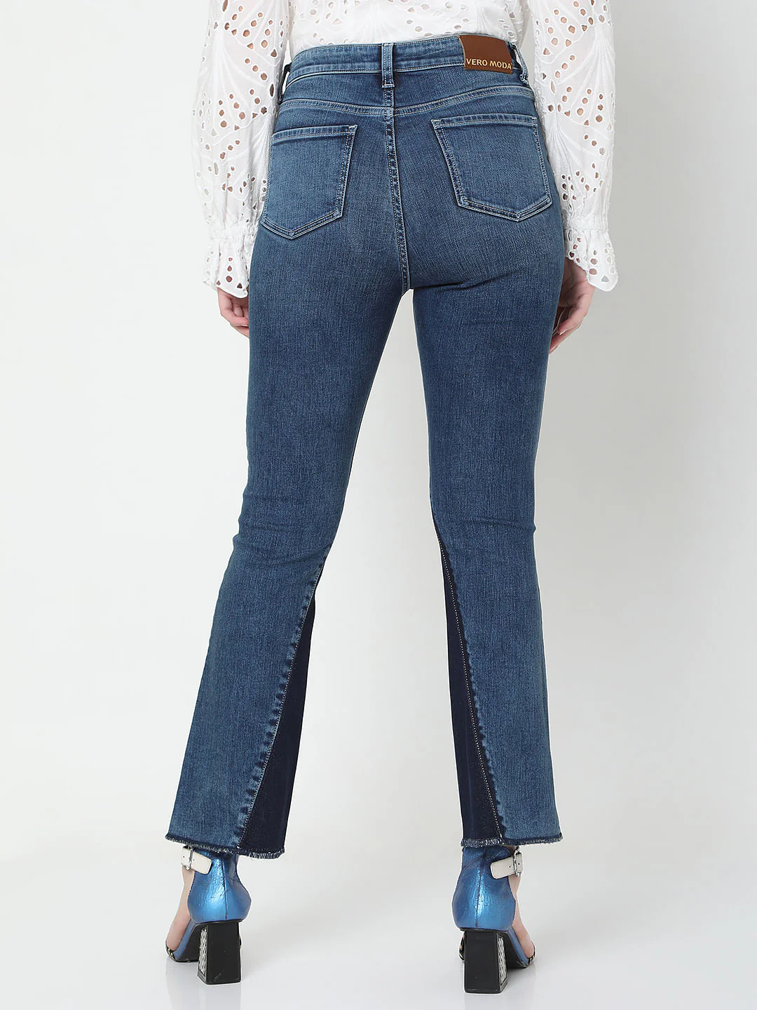 Blue High Rise Panel Detail Petra Bootcut Jeans - Image 4
