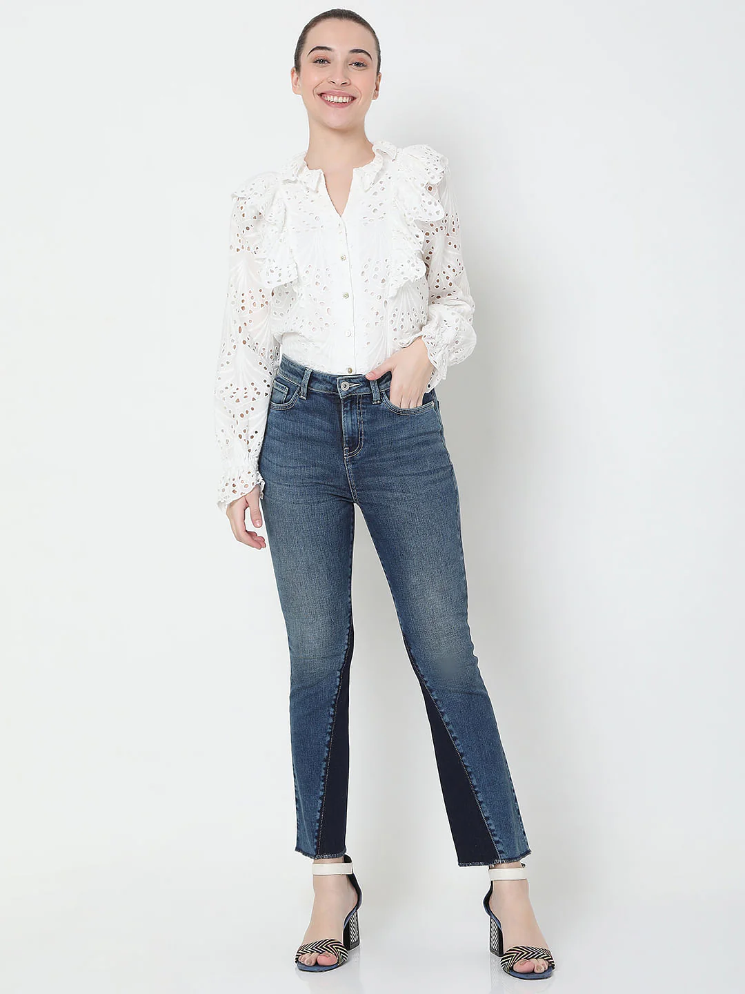 Blue High Rise Panel Detail Petra Bootcut Jeans - Image 6