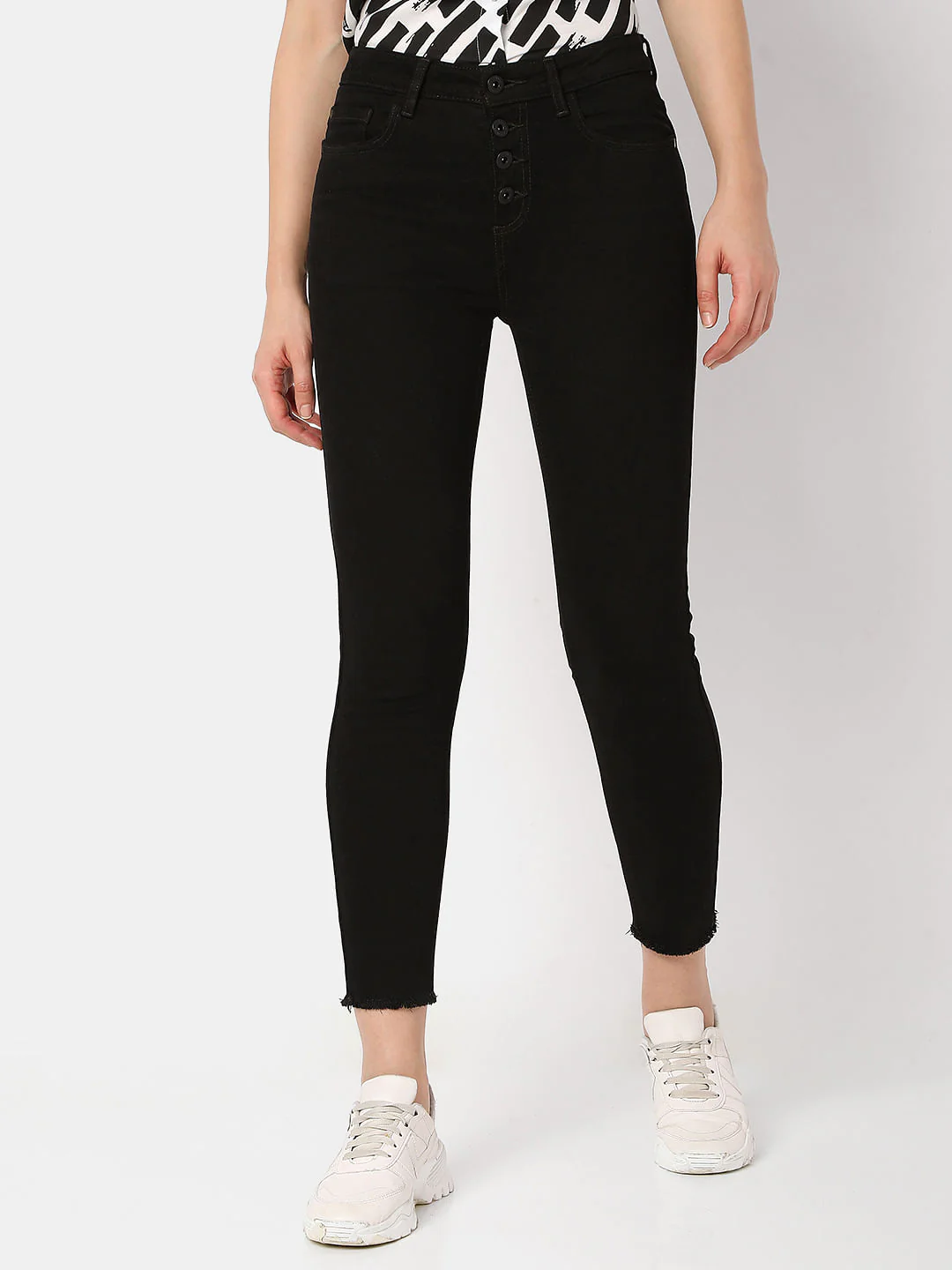 Black High Rise Buttoned Wendy Skinny Jeans - Image 2