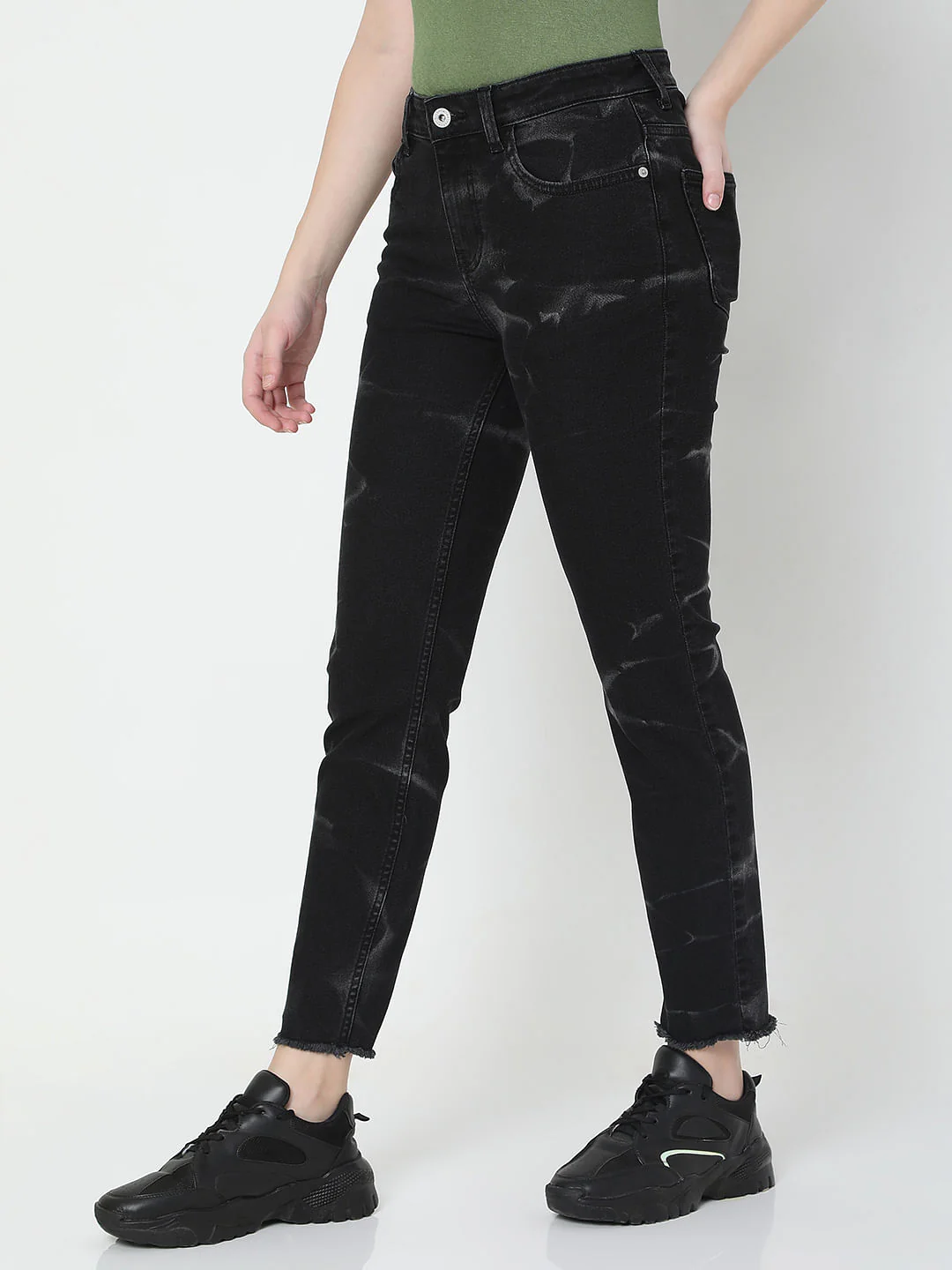 Black Self-Print Jade Straight Fit Jeans - Image 3