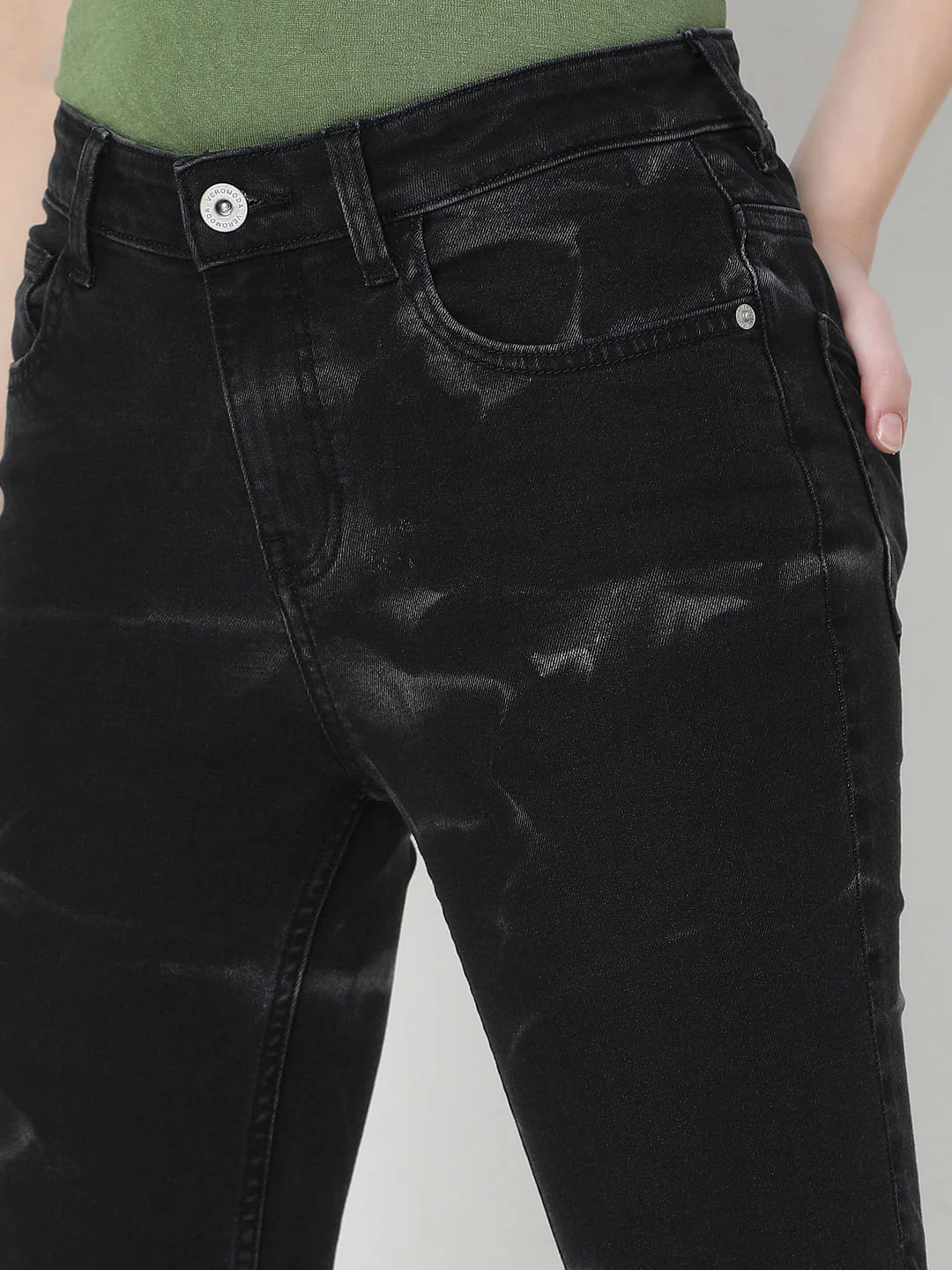 Black Self-Print Jade Straight Fit Jeans - Image 5