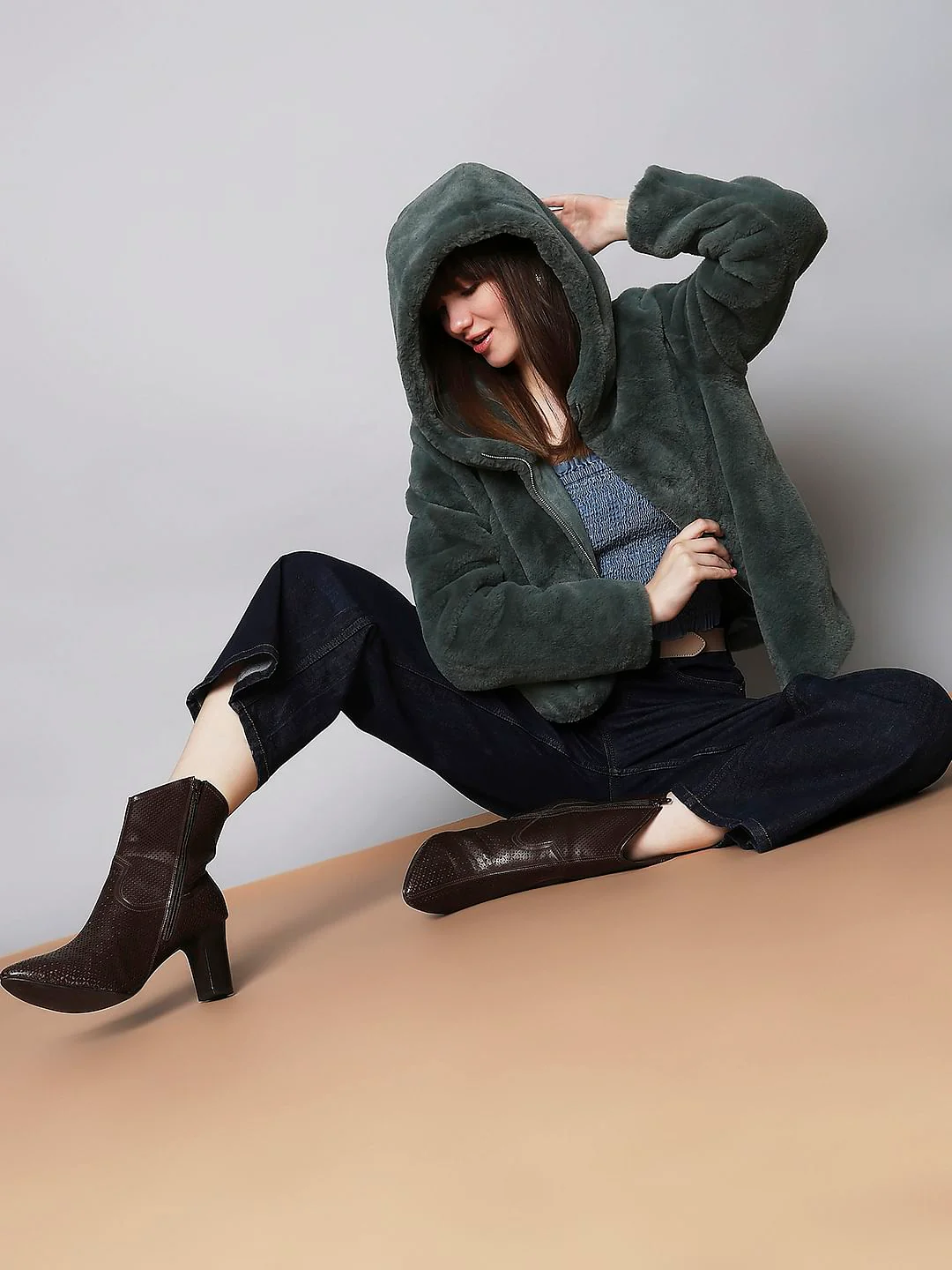 Green Faux Fur Hooded Jacket