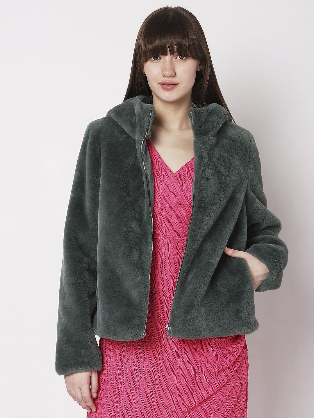 Green Faux Fur Hooded Jacket - Image 2