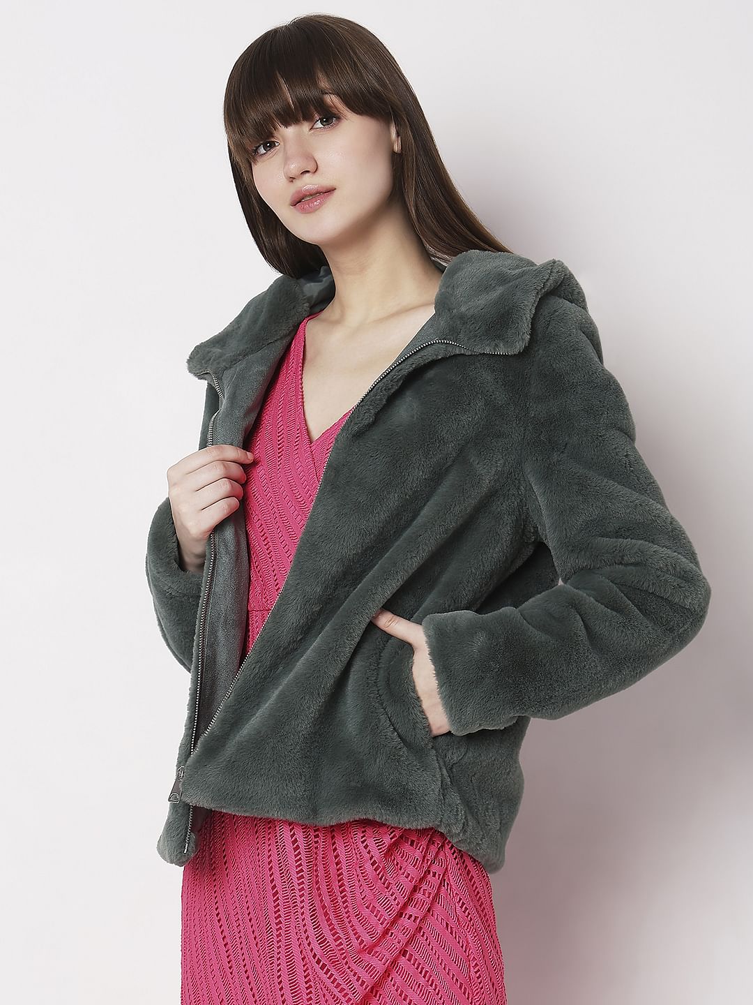 Green Faux Fur Hooded Jacket - Image 3