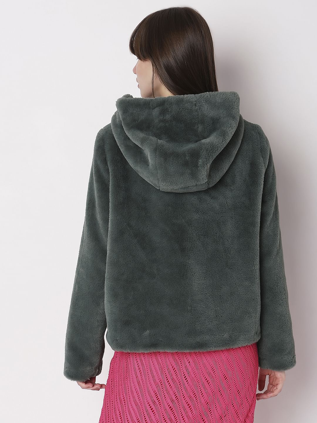 Green Faux Fur Hooded Jacket - Image 4