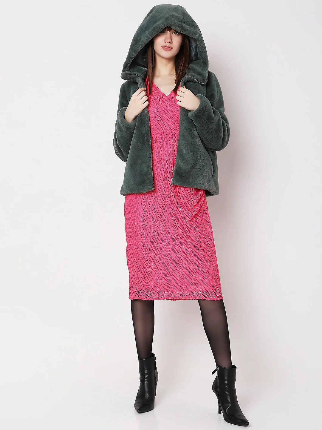 Green Faux Fur Hooded Jacket - Image 5