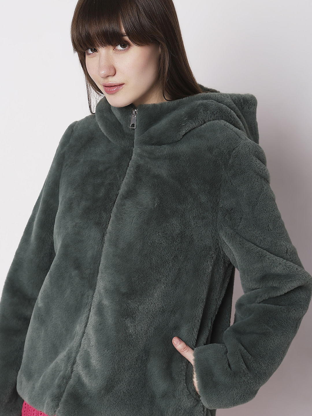 Green Faux Fur Hooded Jacket - Image 6