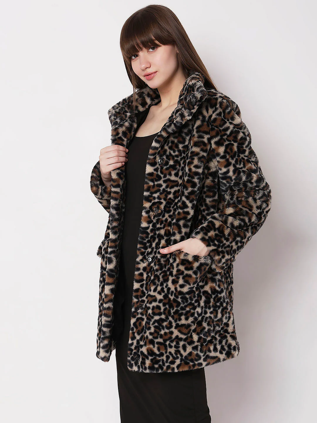 Brown Animal Print Faux Fur Coat - Image 3