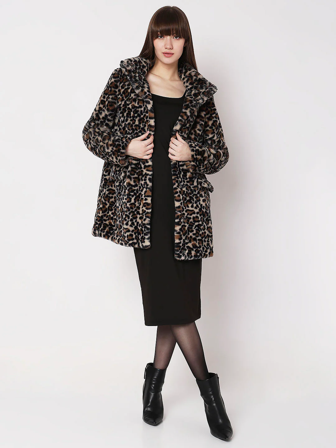 Brown Animal Print Faux Fur Coat - Image 5