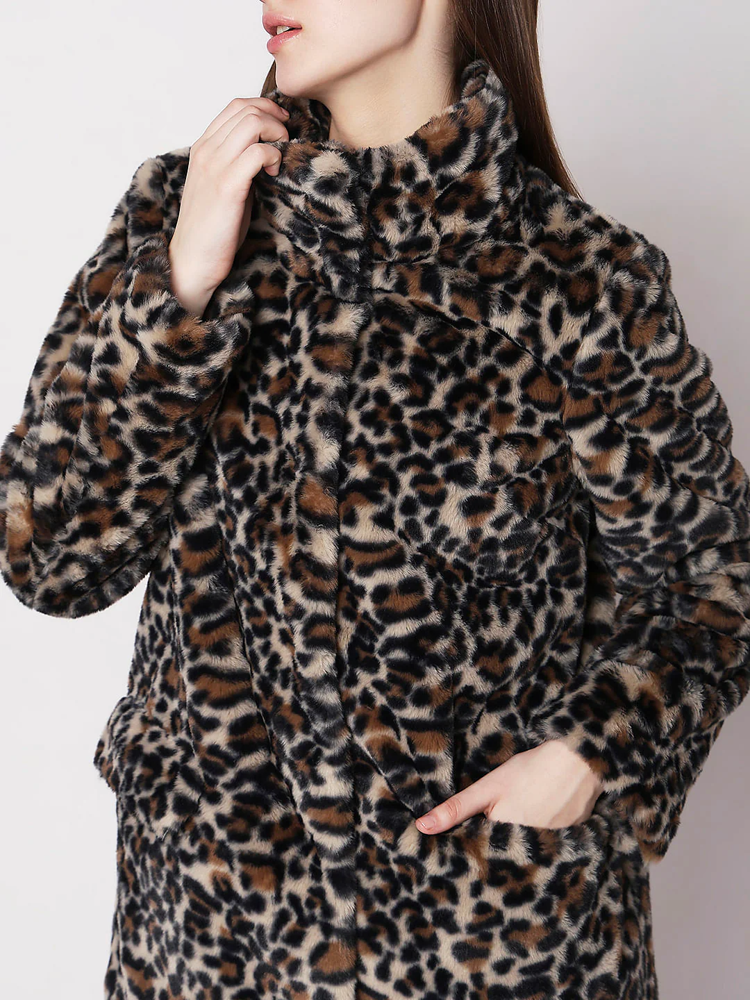 Brown Animal Print Faux Fur Coat - Image 6