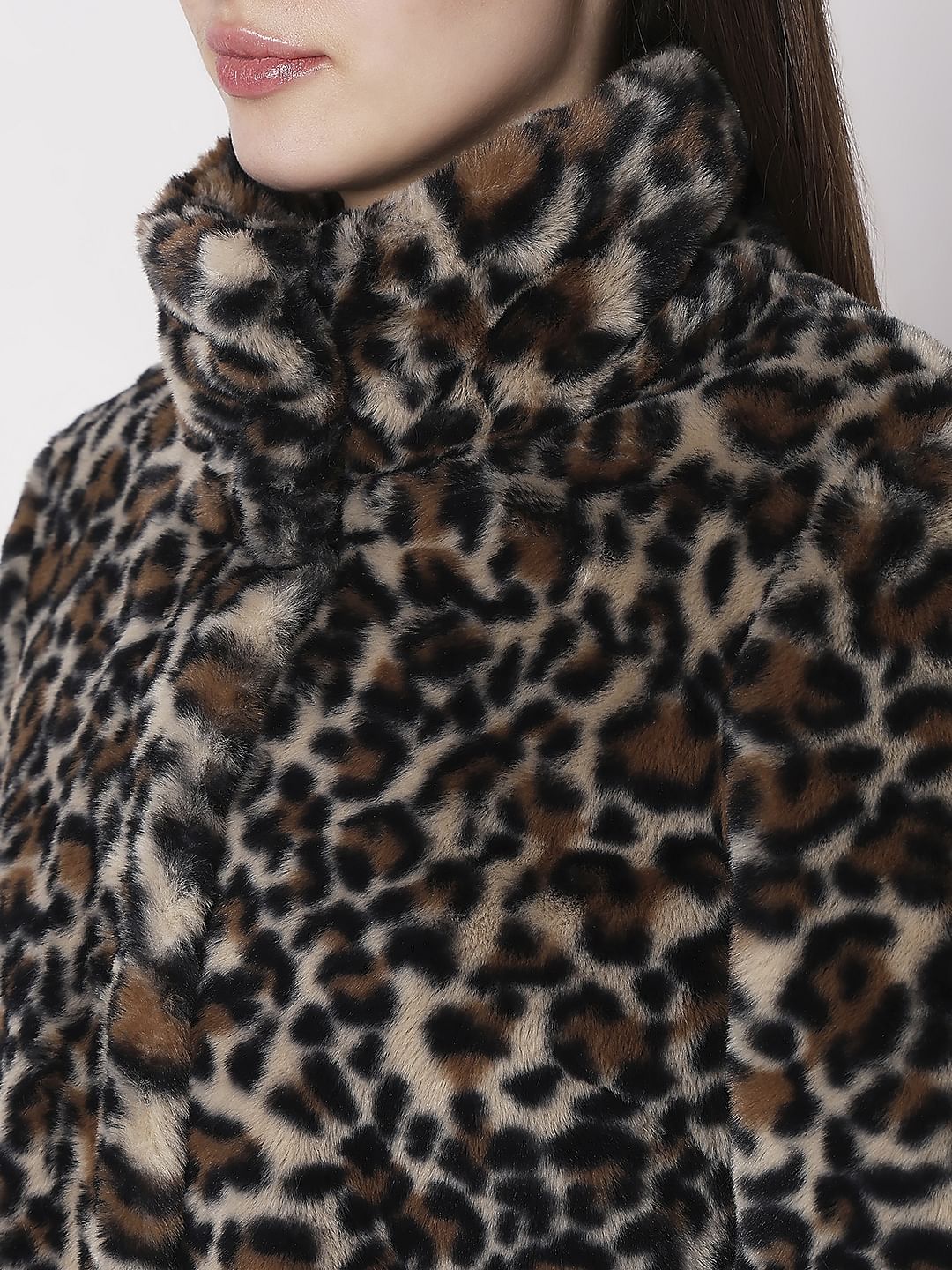 Brown Animal Print Faux Fur Coat - Image 8