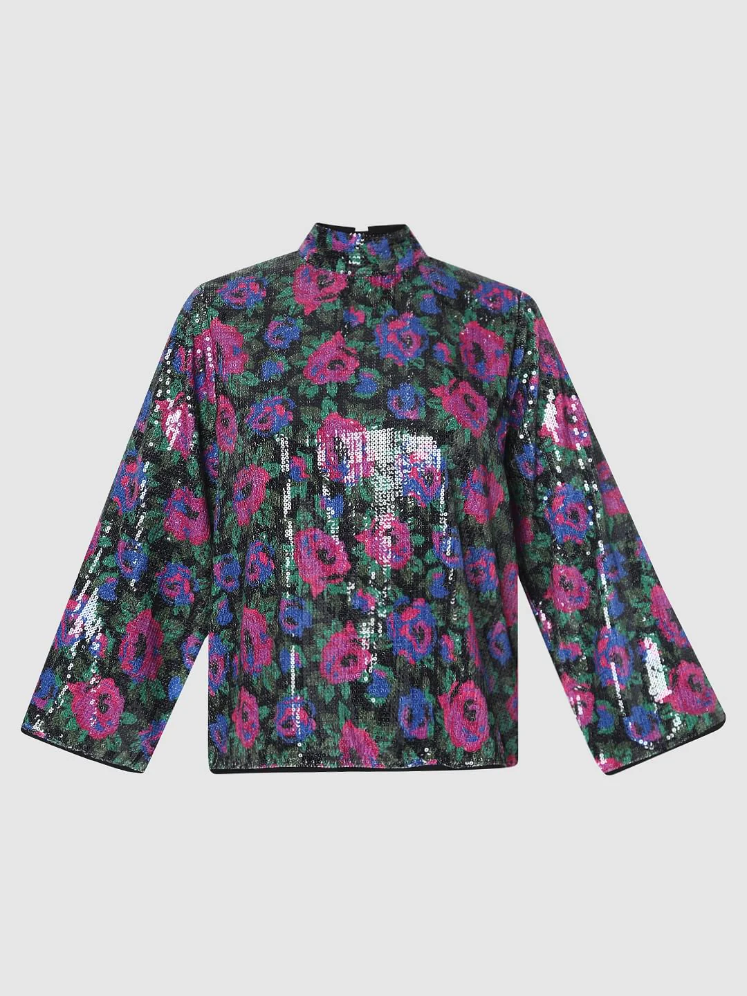 Black Floral Sequin Detail Top - Image 7