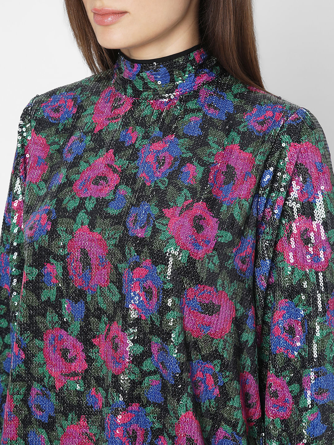 Black Floral Sequin Detail Top - Image 8