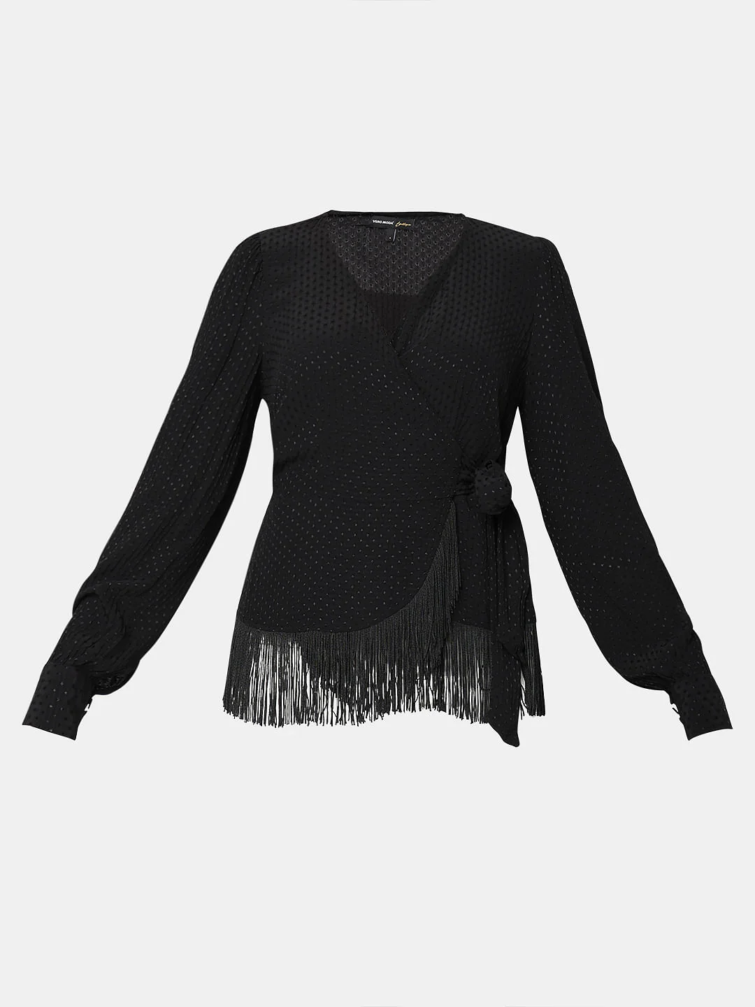 Black Fringe Detail Wrap Top - Image 7