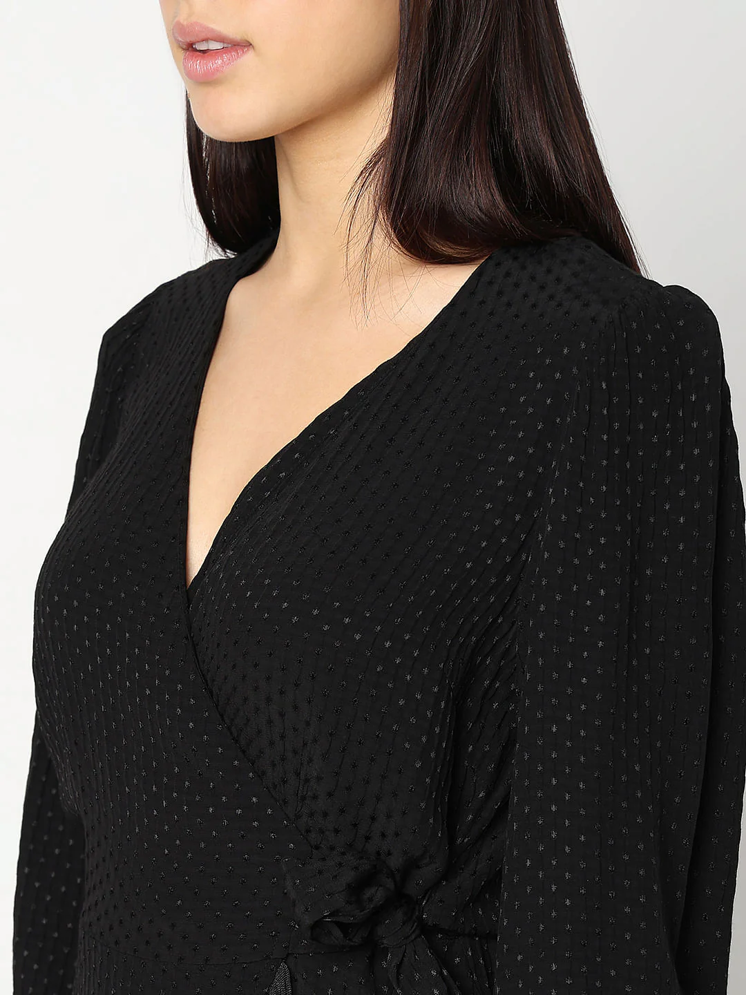 Black Fringe Detail Wrap Top - Image 8
