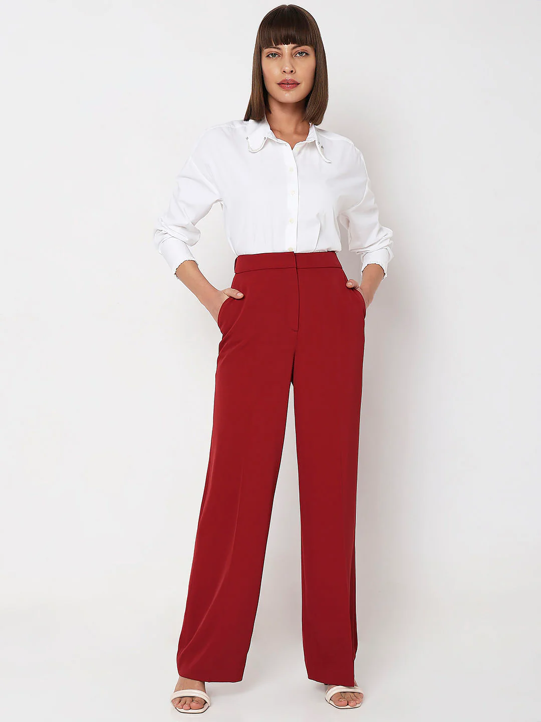 Red High Rise Pants - Image 6