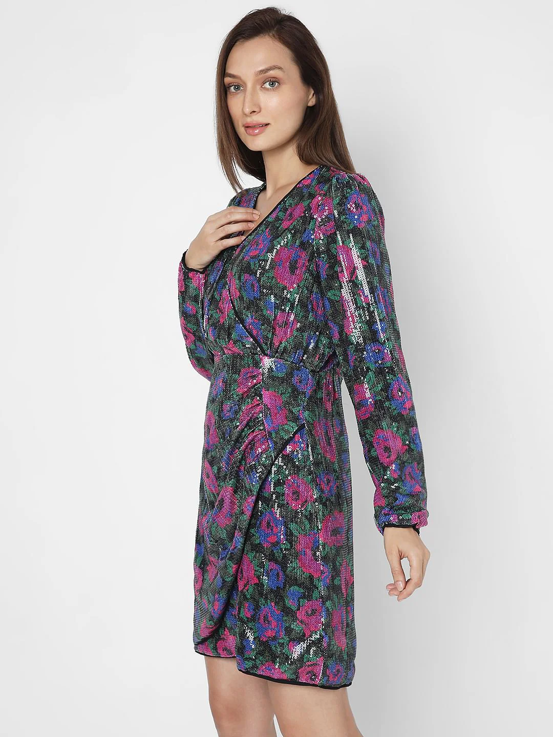 Black Floral Sequin Detail Dress - Image 3