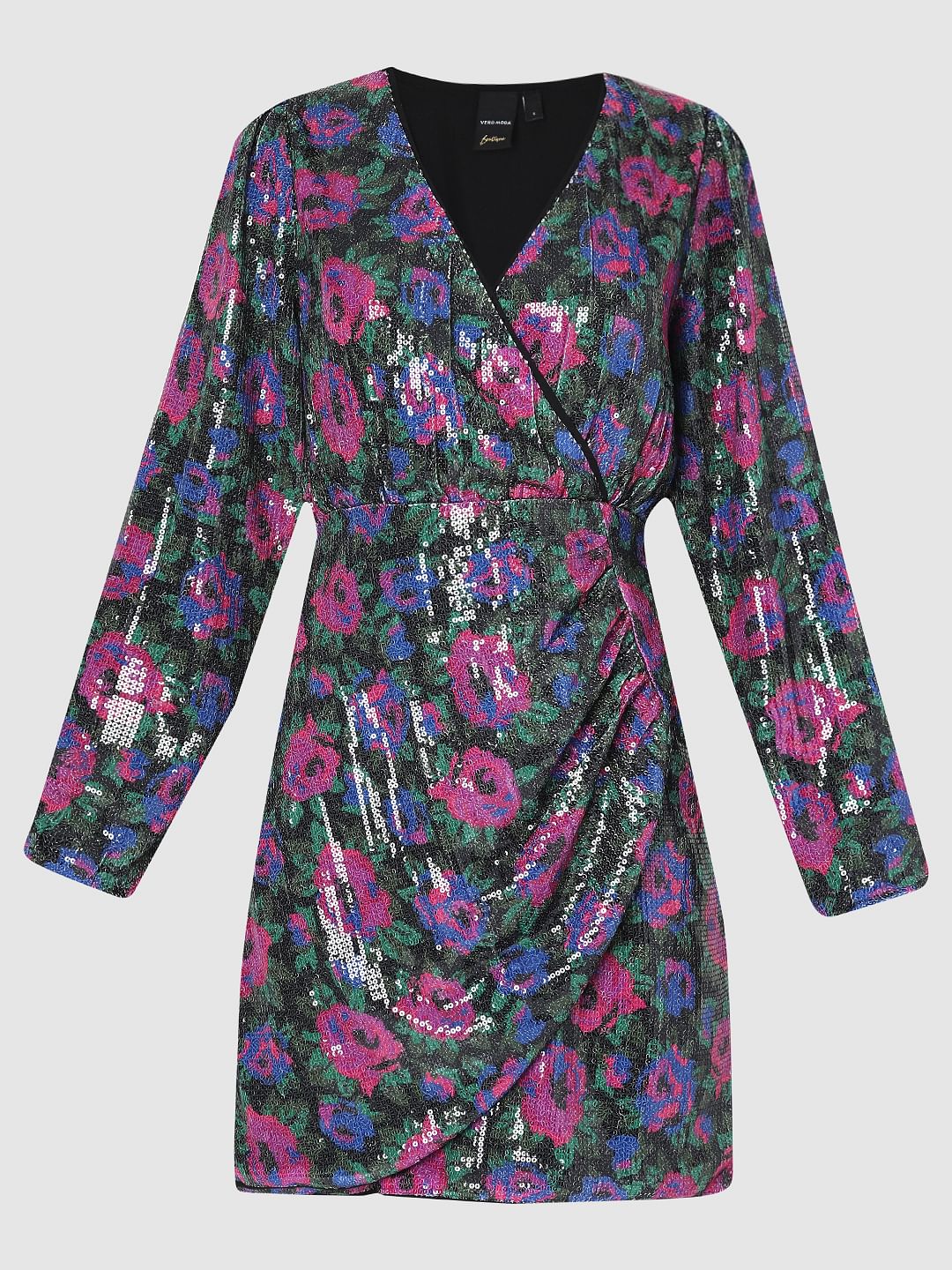 Black Floral Sequin Detail Dress - Image 7