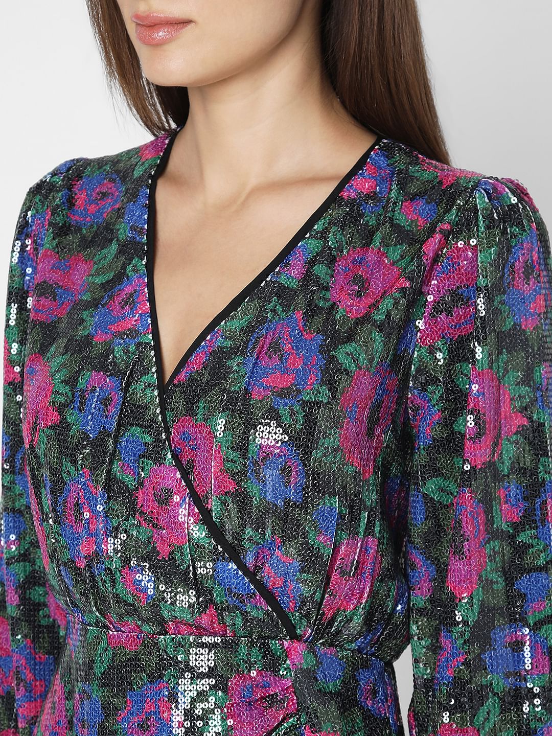 Black Floral Sequin Detail Dress - Image 8