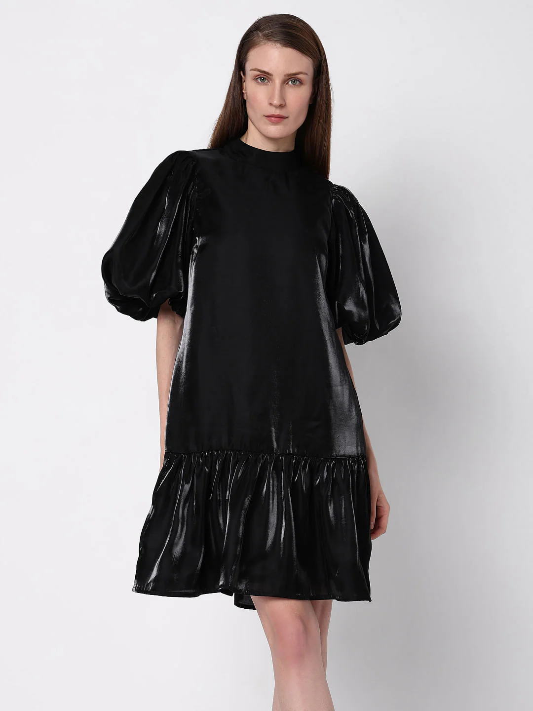 Black Flared Puff Sleeves Dress - Image 2