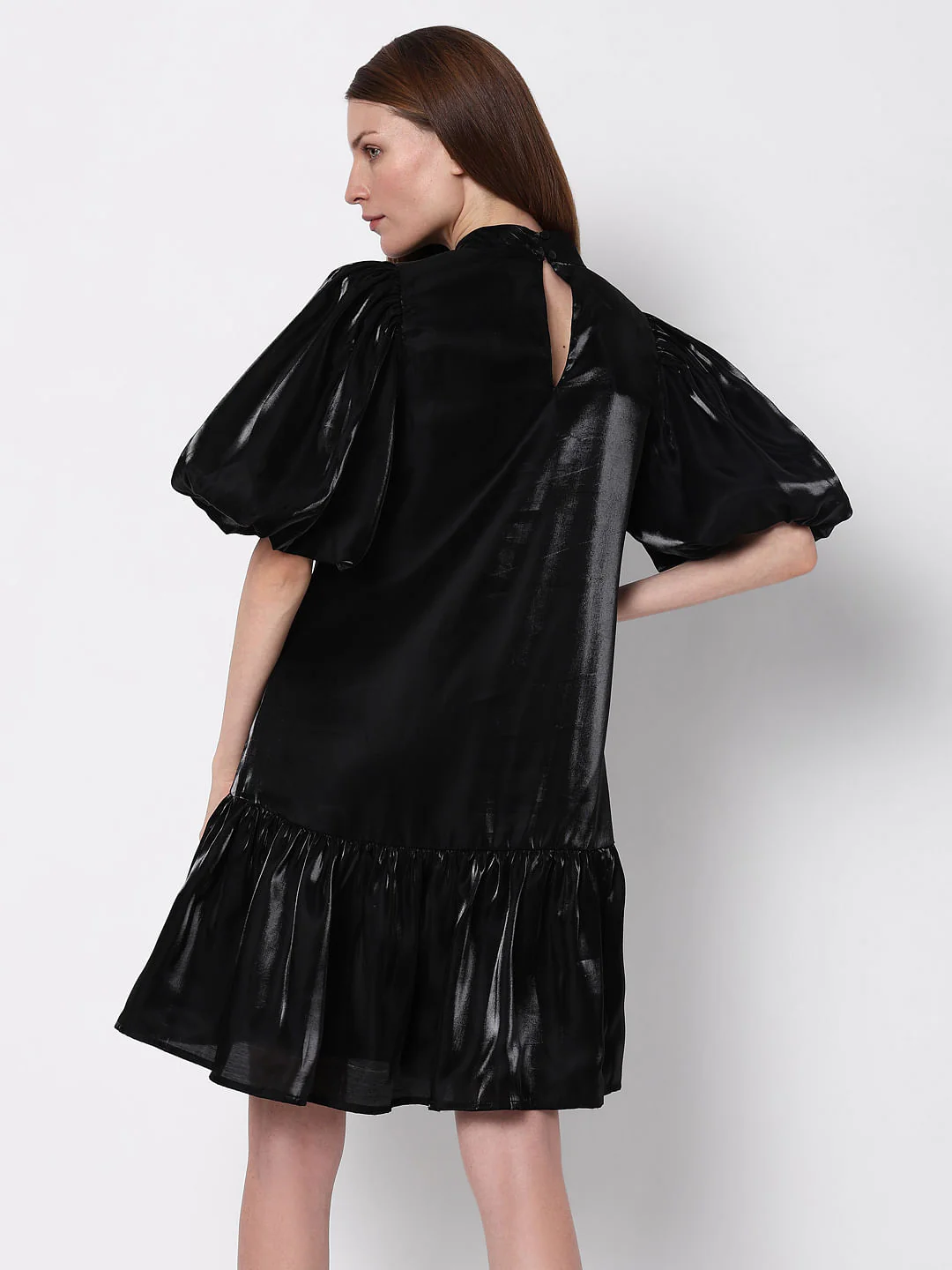 Black Flared Puff Sleeves Dress - Image 4