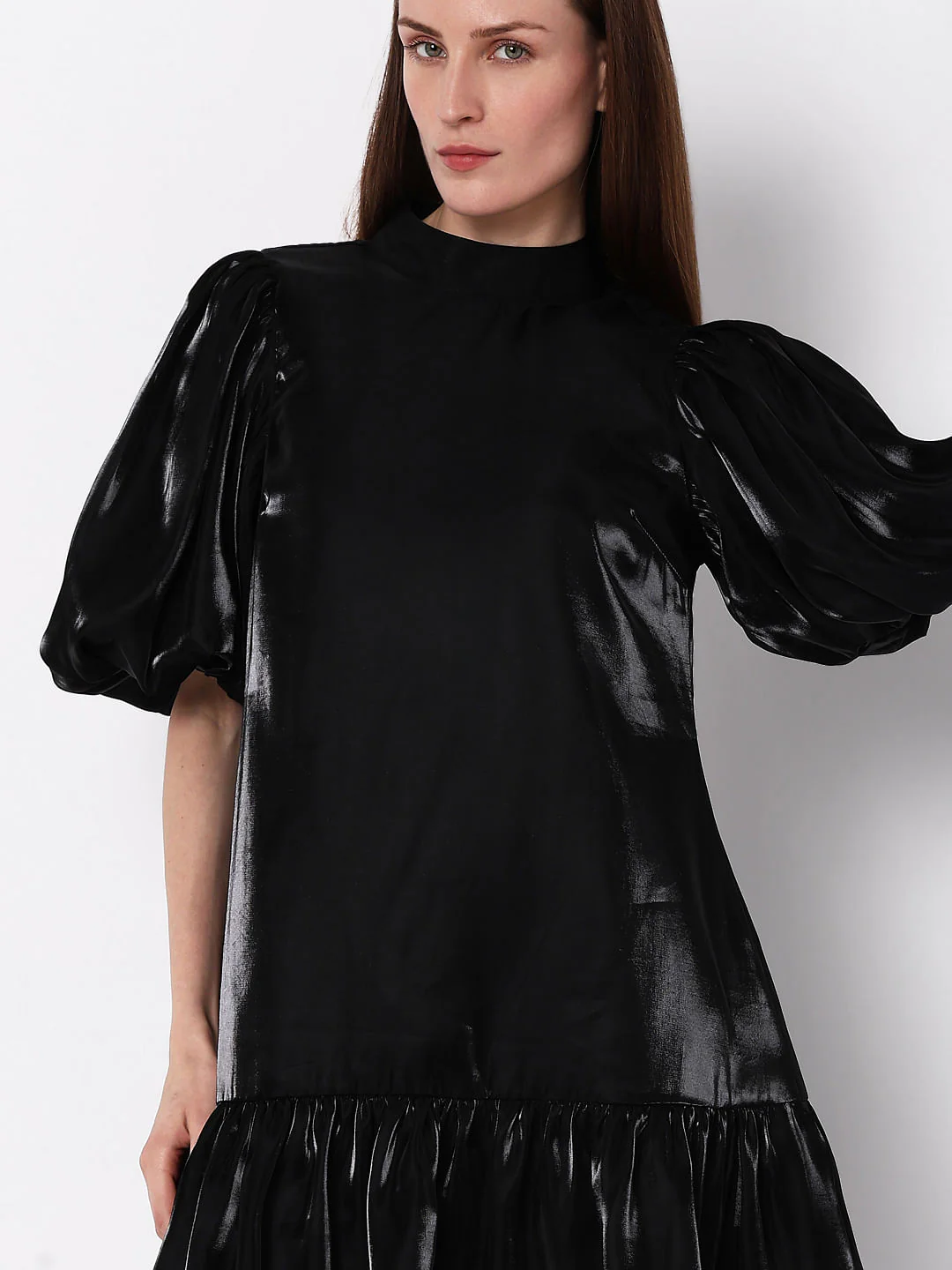 Black Flared Puff Sleeves Dress - Image 6