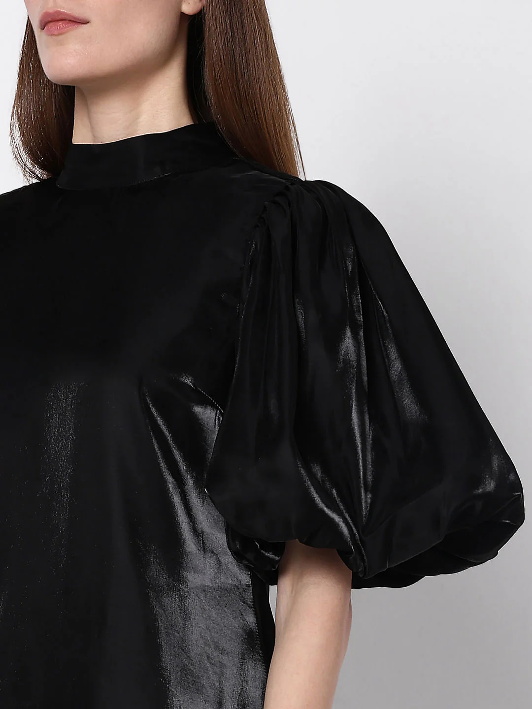 Black Flared Puff Sleeves Dress - Image 8