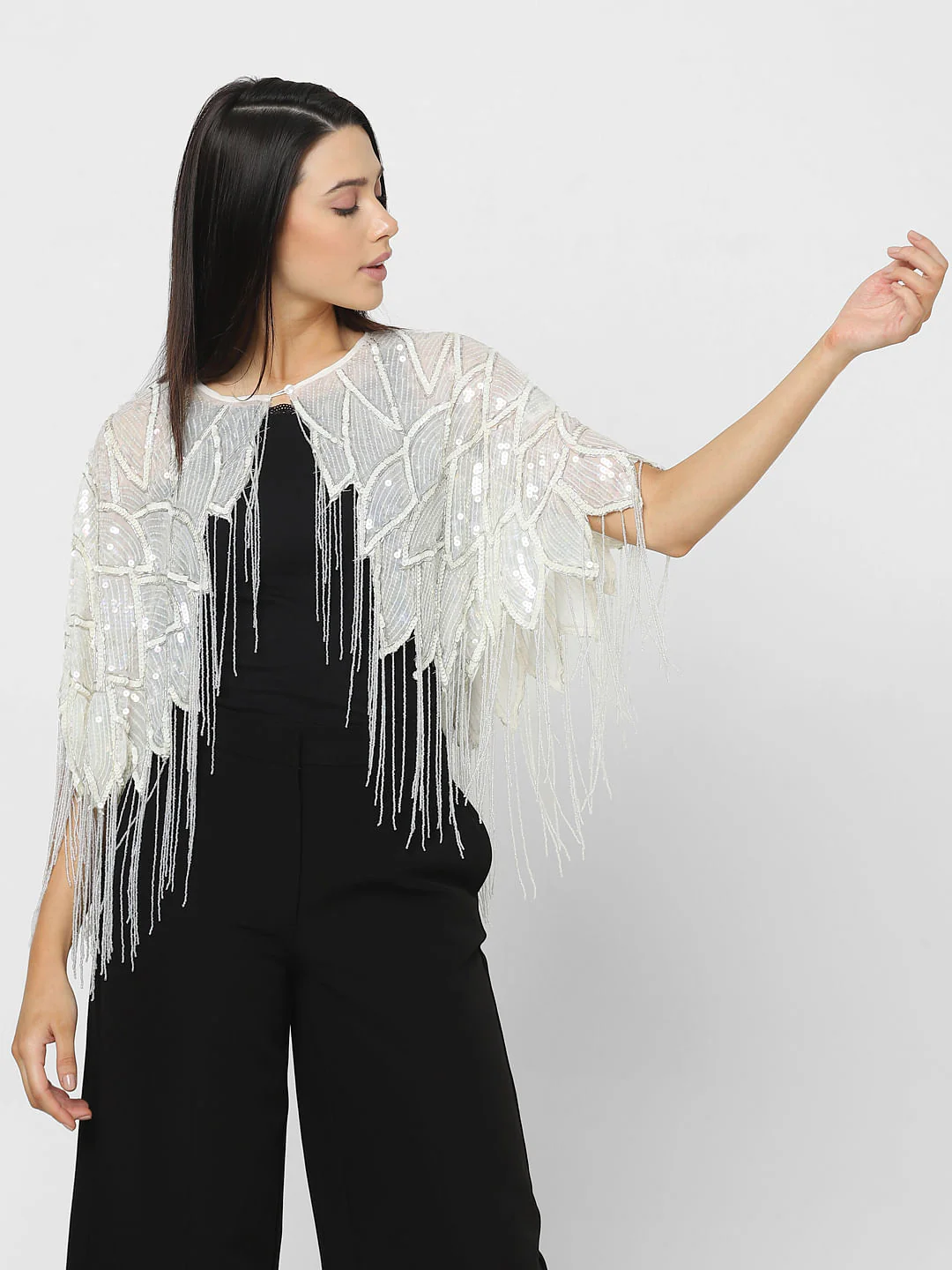 White Sequin Embroidered Cape - Image 2