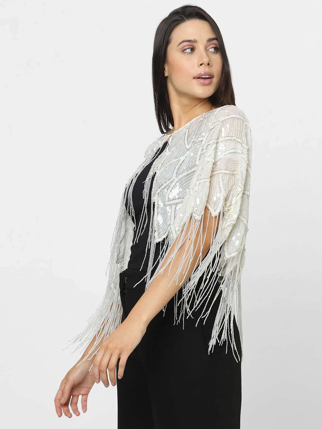White Sequin Embroidered Cape - Image 3