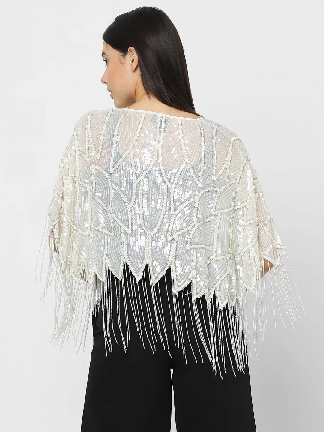 White Sequin Embroidered Cape - Image 4