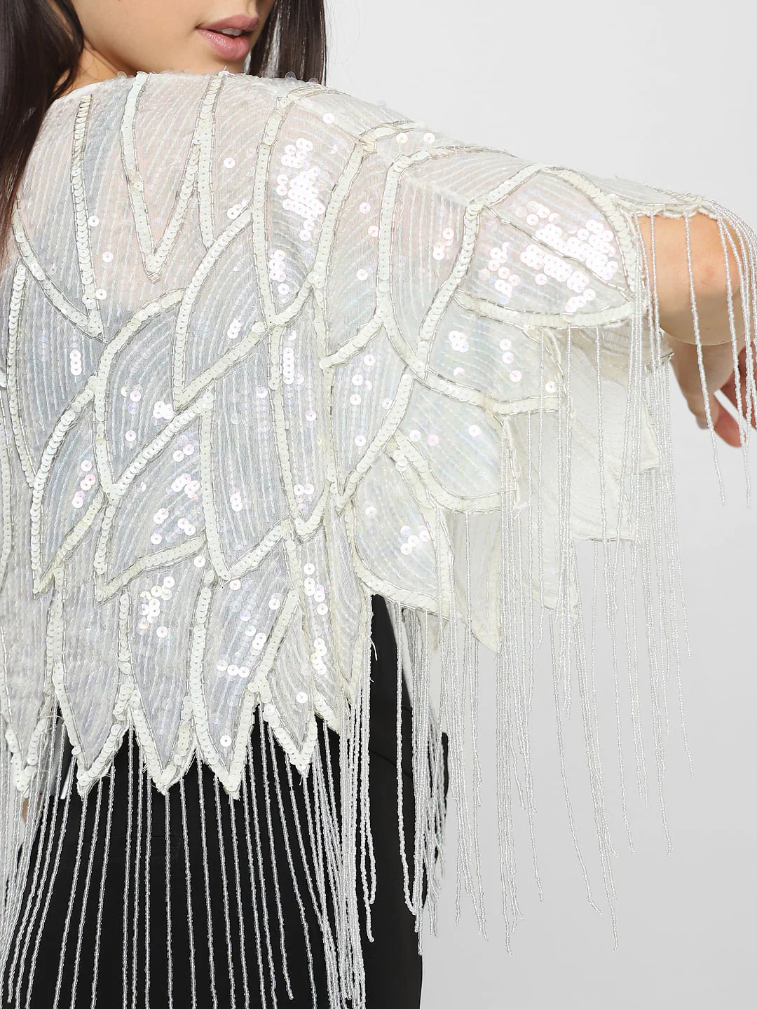 White Sequin Embroidered Cape - Image 5