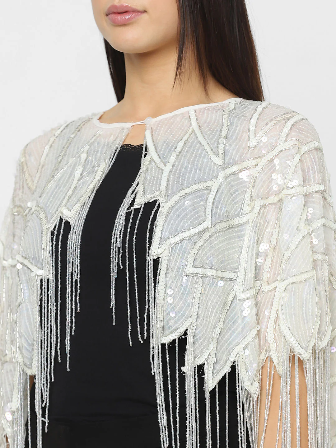White Sequin Embroidered Cape - Image 6