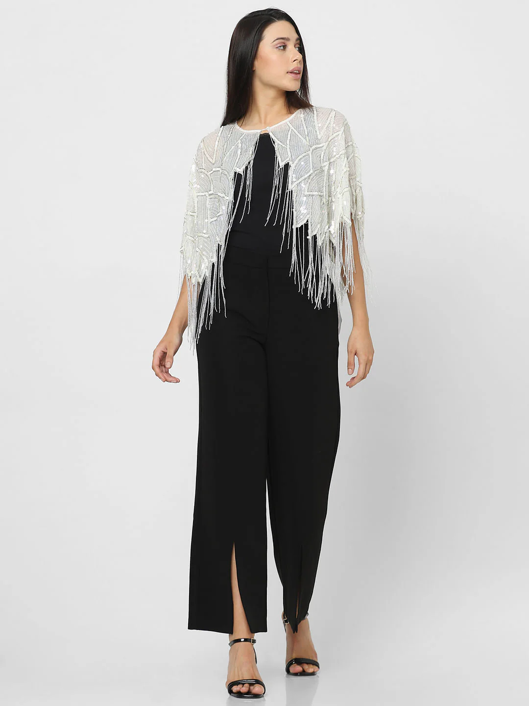 White Sequin Embroidered Cape - Image 7