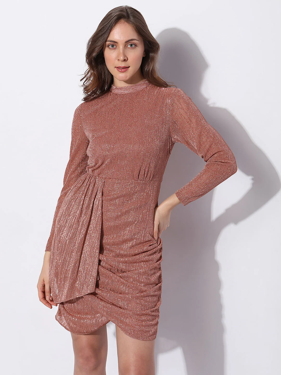 Brown Shimmer Mini Dress - Image 2