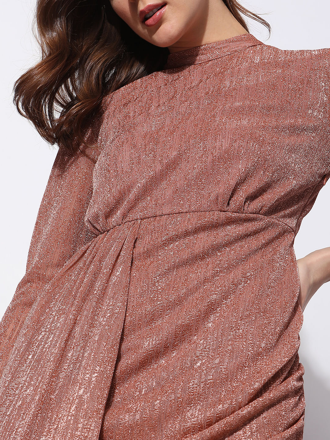 Brown Shimmer Mini Dress - Image 6