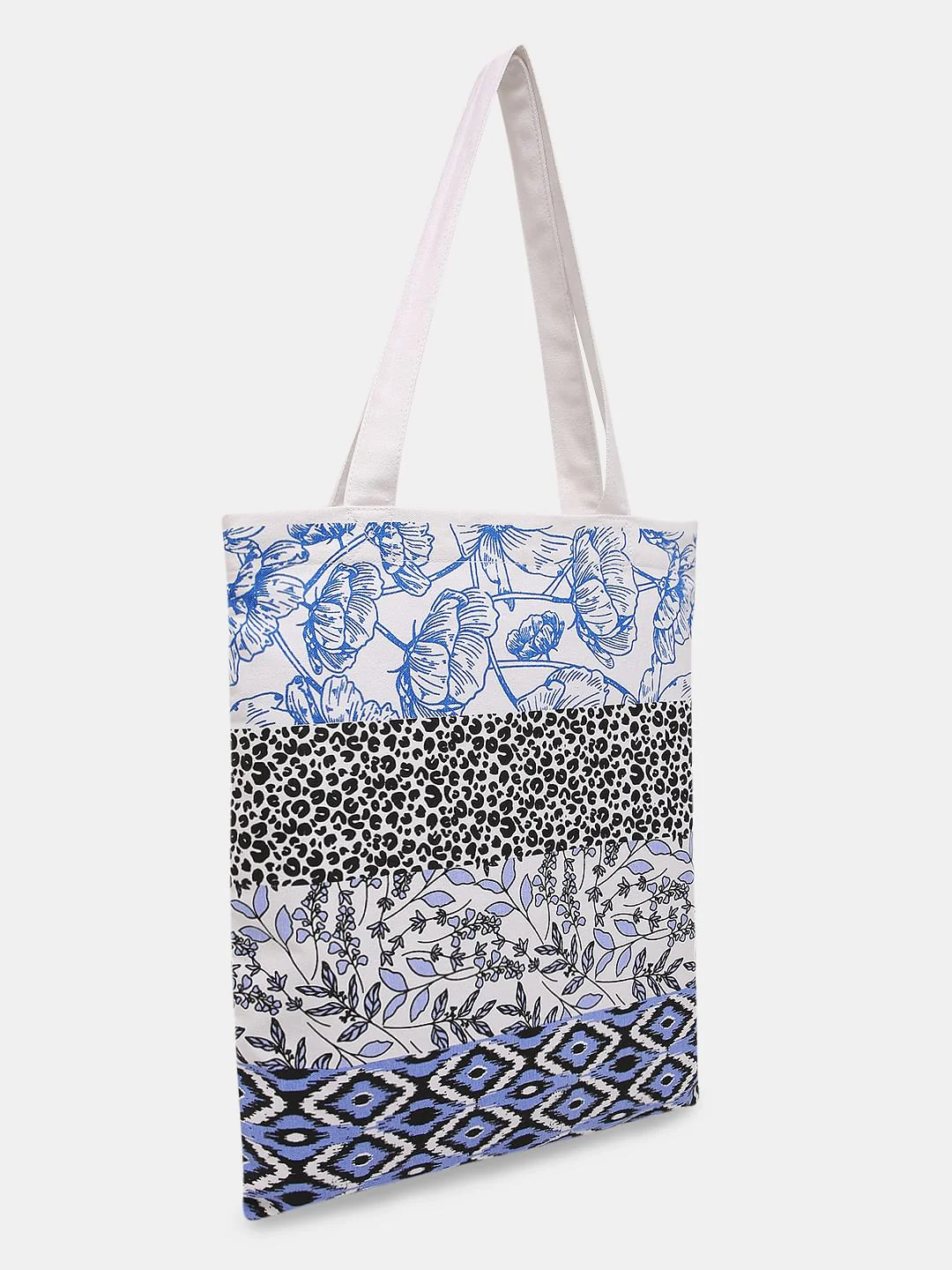 White Colourblocked Tote Bag - Image 3