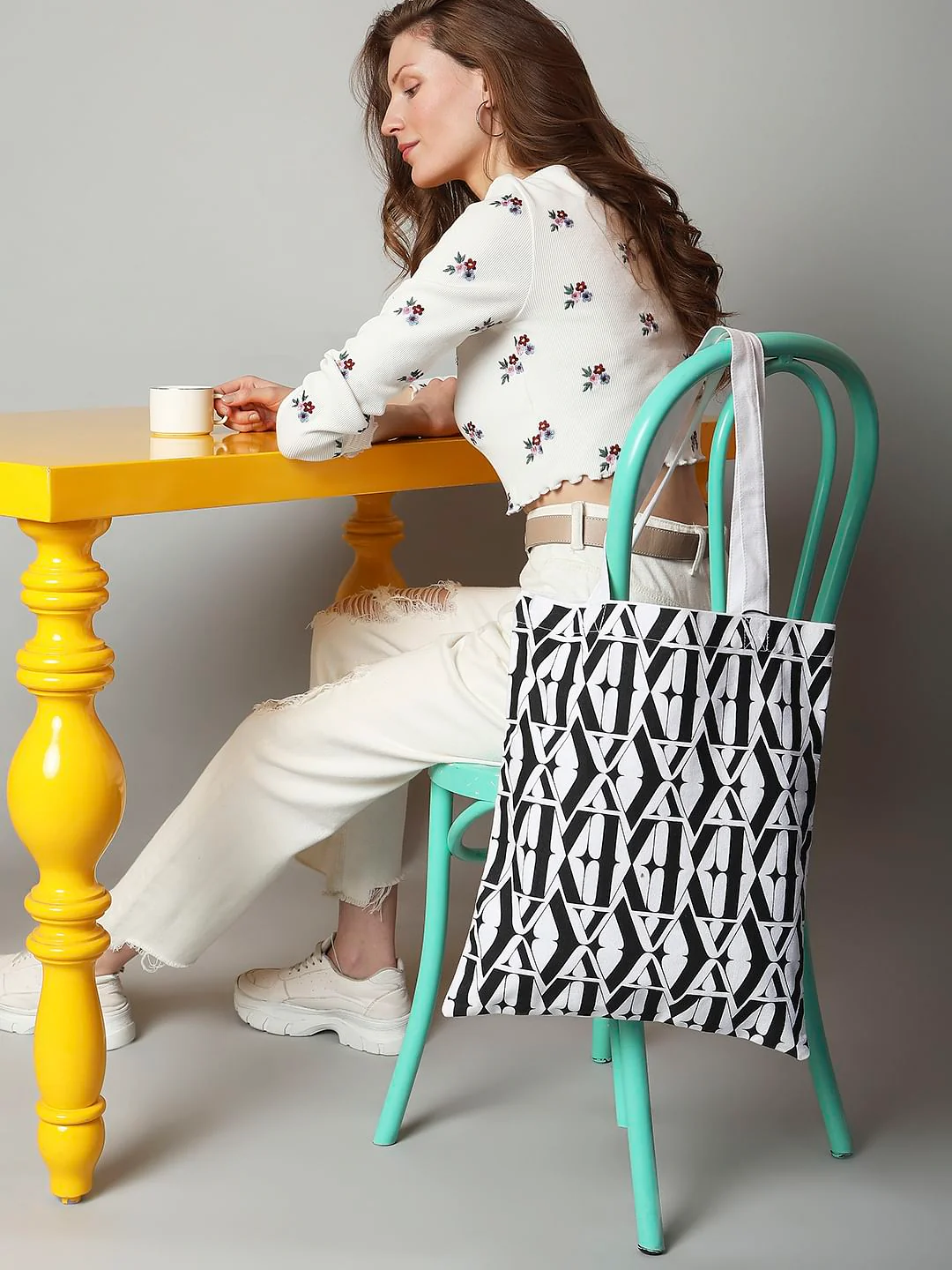 White Typographic Print Tote Bag
