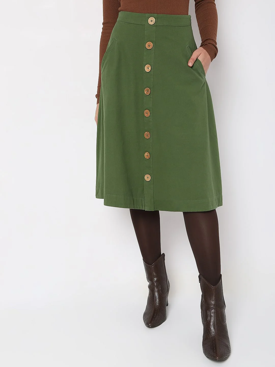Green High Rise Flared Co-Ord Set Skirt - Image 2