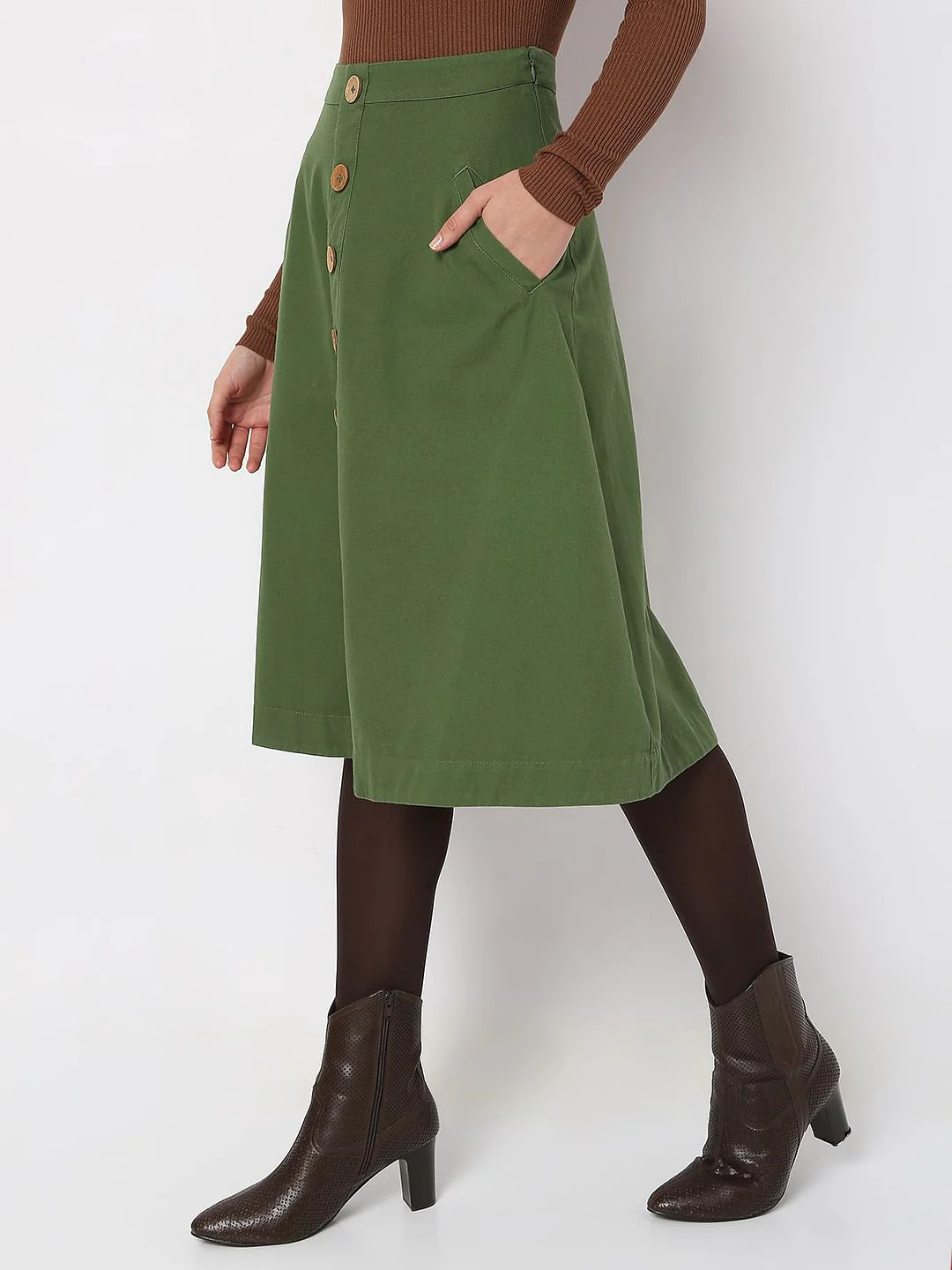 Green High Rise Flared Co-Ord Set Skirt - Image 3