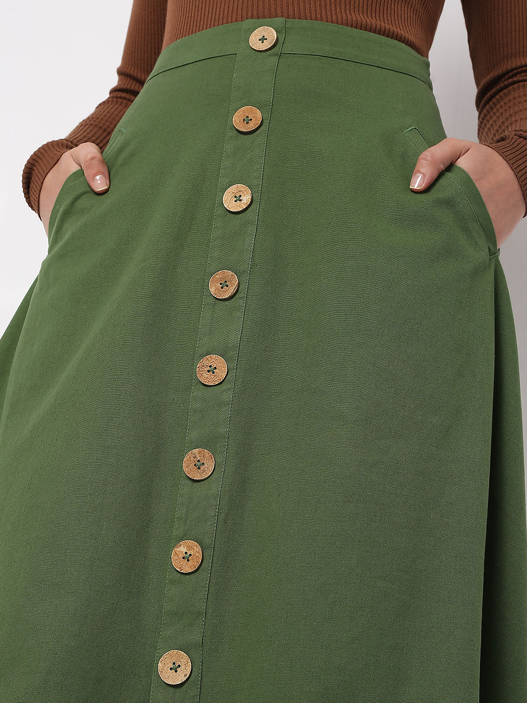 Green High Rise Flared Co-Ord Set Skirt - Image 5